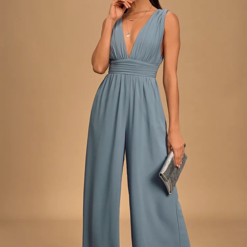 Lulu's Divine Muse Slate Blue Wide-Leg Jumpsuit
